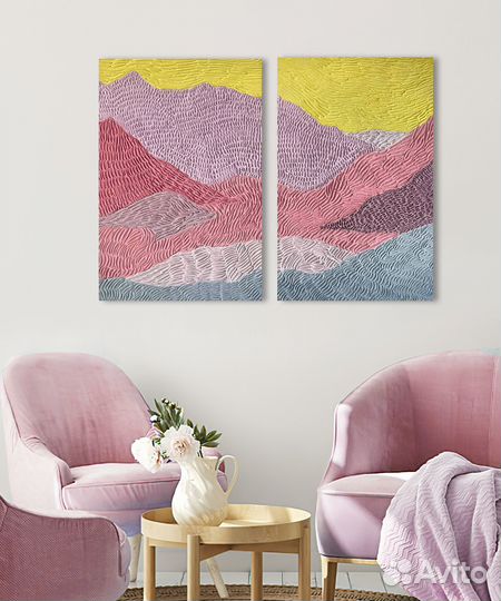 Интерьерная картина диптих Горы на закате