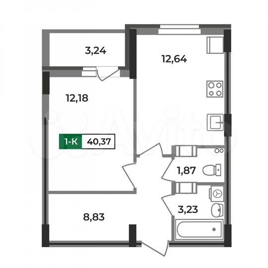 1-к. квартира, 40,4 м², 8/12 эт.