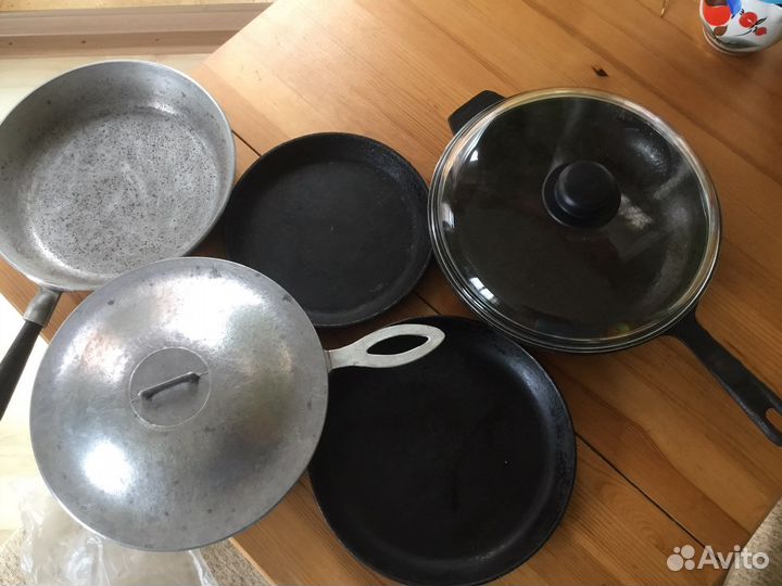 Сковородки чугунные,литой алюминий и крышки