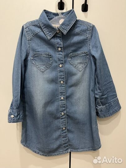 Джинсовая рубашка-туника на девочку 92-104 см