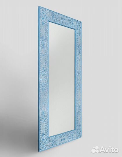 Большое зеркало в голубой раме из массива 91х198