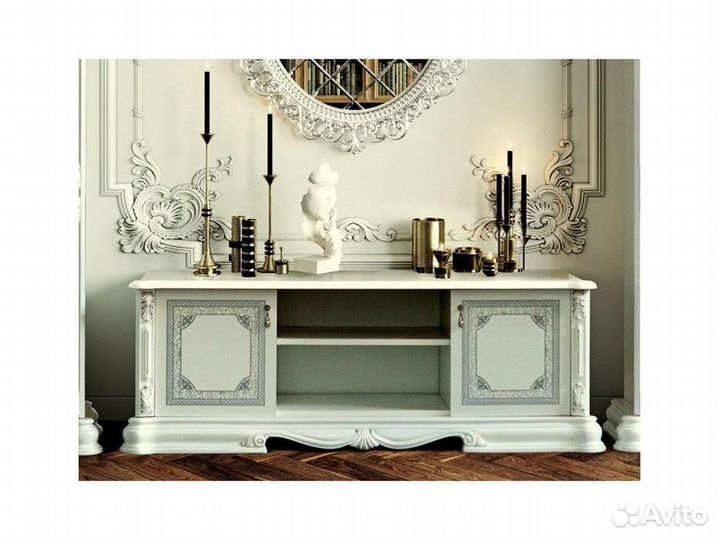 Тв тумба Диа Грация белый серебро.золото