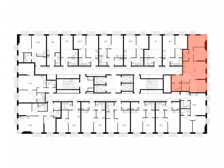 3-к. квартира, 71,1 м², 20/30 эт.