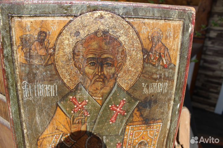 Старинная икона Николай Чудотворец 26*20 Север