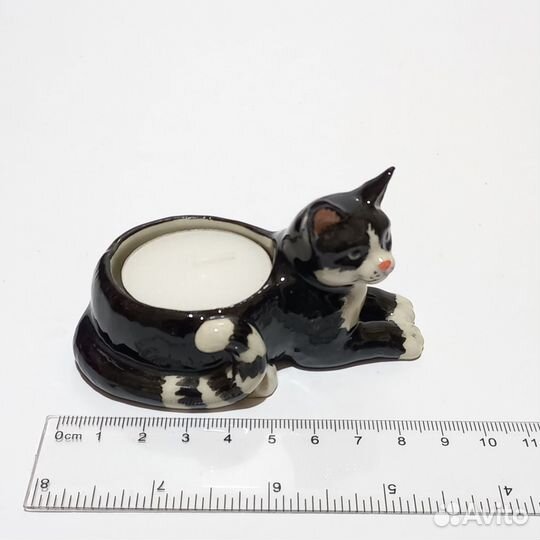 Фарфоровая статуэтка кот чёрный.Подсвечник Франция