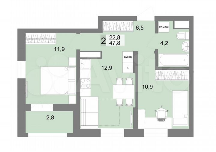 2-к. квартира, 47,8 м², 16/23 эт.