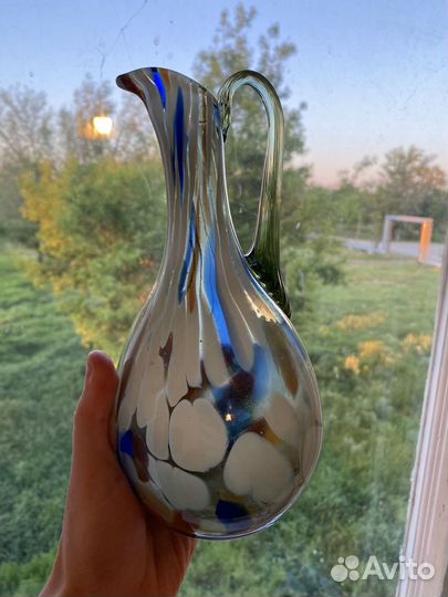 Кувшин ваза гутное цветное стекло 1950 СССР