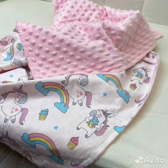 Плед новый двусторонний из хлопка и плюша