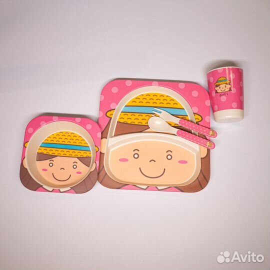 Детская посуда из бамбука 5 предметов/эко