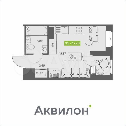 Квартира-студия, 23,3 м², 7/16 эт.