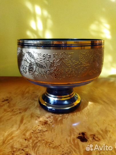 Кобальт стекло Чехословакия набор и ваза, фужеры