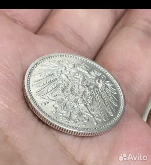 Монета Германская Империя 1 марка серебро 1915