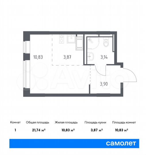 Квартира-студия, 21,7 м², 9/10 эт.