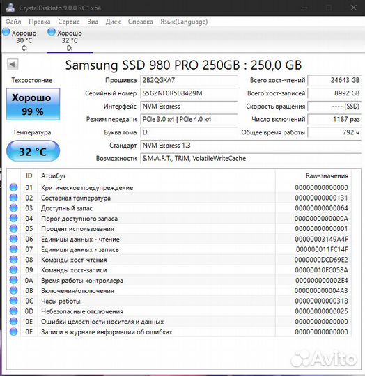 250 гб SSD M.2 Samsung 980 PRO