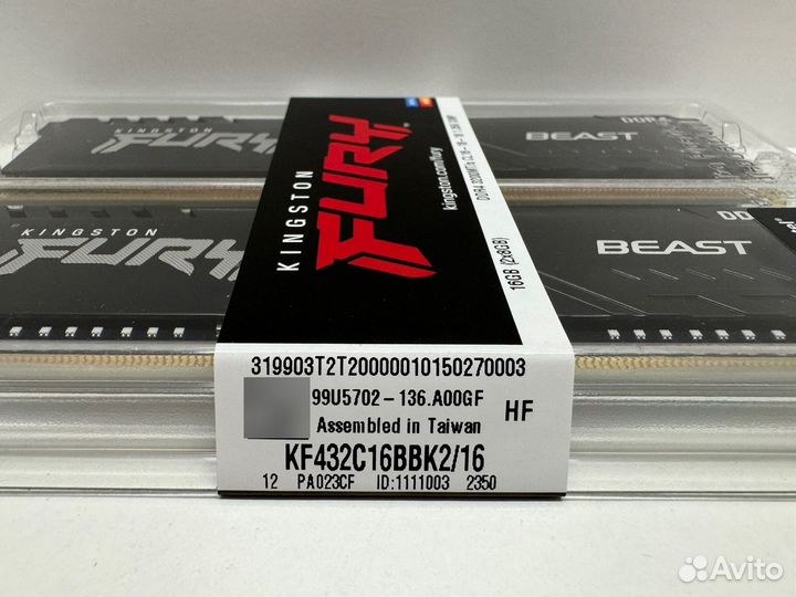 Новая Kingston Fury Beast Black DDR4-3200Mhz 2x8Gb