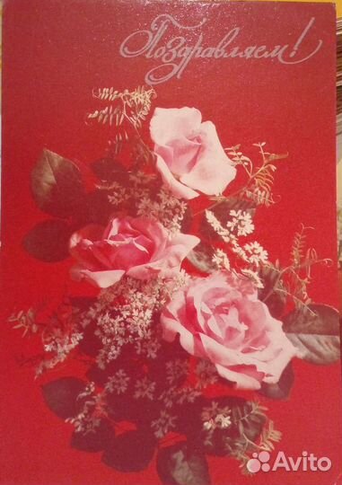 Открытки СССР поздравительные с цветами чистые