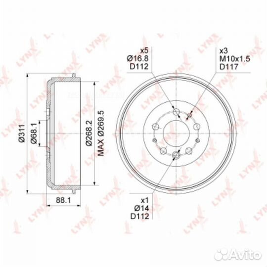 Lynxauto BM-1097 Барабан тормозной зад прав/лев