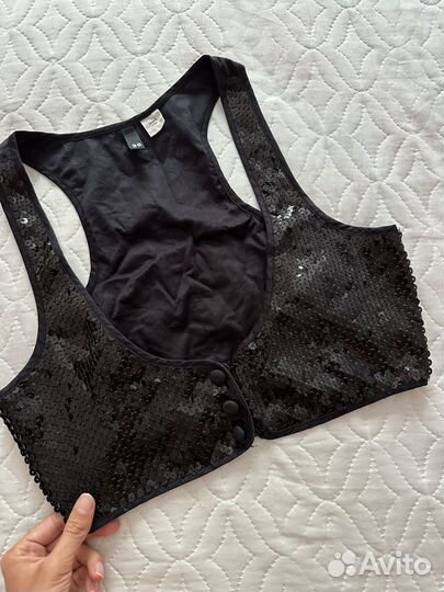 Жилетка костюмная черная пайетки в стиле Pervert