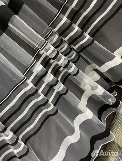 Тюль новый 5 метров полоска черно белая