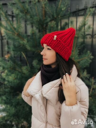 Шапка крупной вязки, вязаная шапка