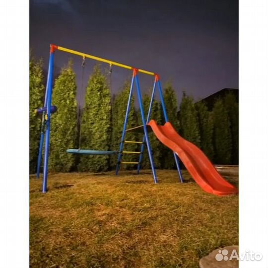 Детские уличные качели с горкой и качели-гнездо