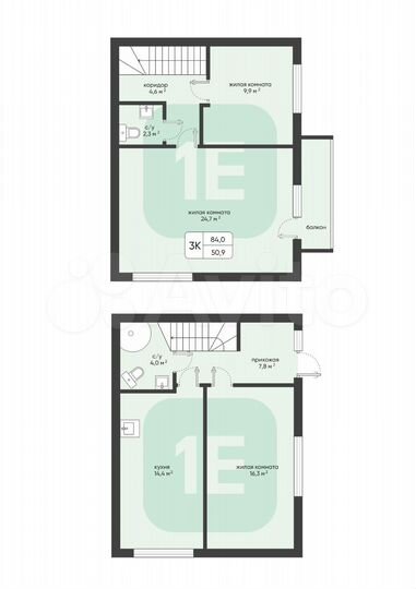4-к. квартира, 84 м², 2/2 эт.
