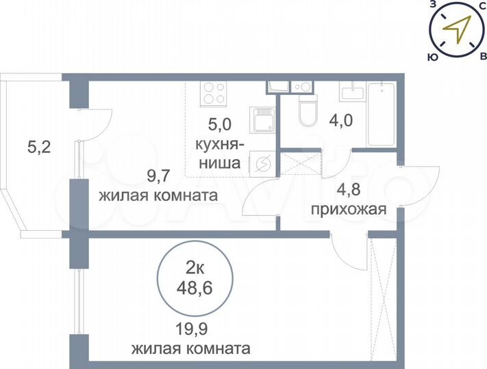 2-к. квартира, 48,6 м², 1/4 эт.