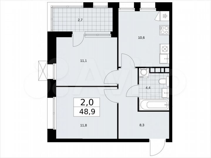 2-к. квартира, 48,9 м², 9/21 эт.