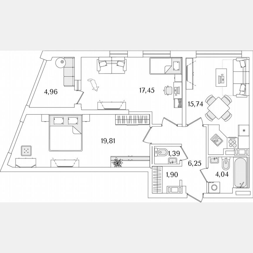 2-к. квартира, 69,1 м², 10/17 эт.
