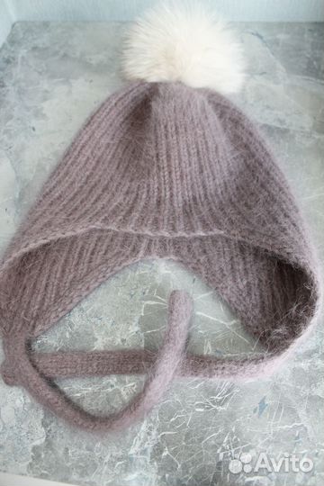 Комплект зимний женский вязаный ушанка, бактус