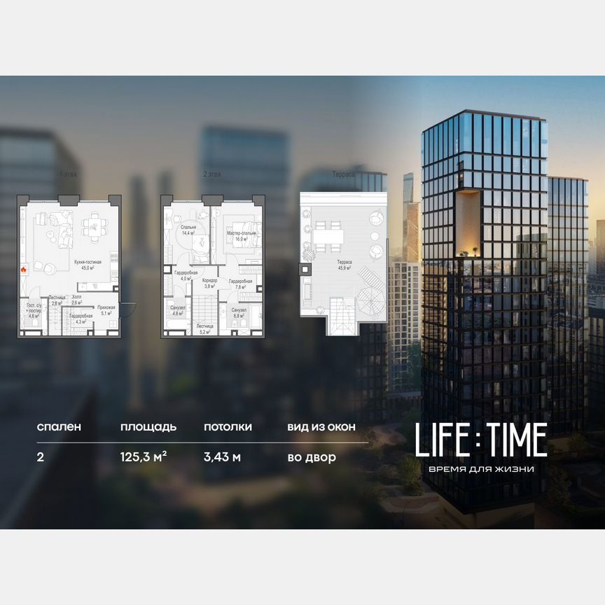 2-к. квартира, 125,3 м², 22/22 эт.