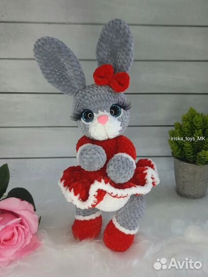 Мягкая вязаная игрушка зайка зайчик заяц амигуруми