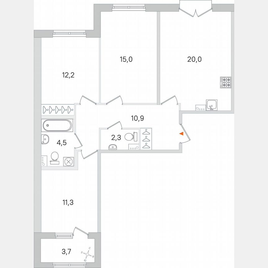 3-к. квартира, 78,1 м², 2/4 эт.