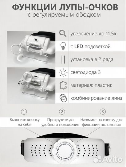 Очки-лупа налобная бинокулярная с подсветкой
