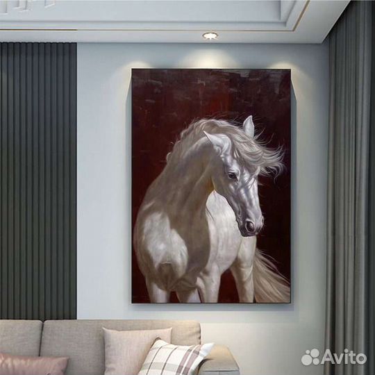Большая картина маслом с лошадью