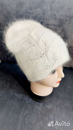 Шапка Бини двойная, пух норки, ручная работа