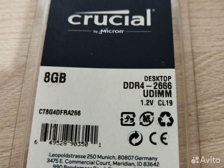 Оперативная память ddr4 8gb crucial 2666