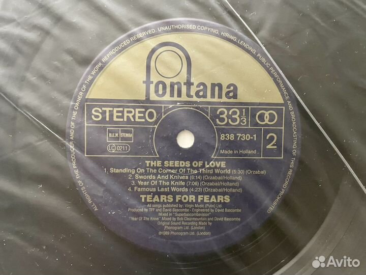Винил. Tears For Fears. The Seeds Of Love