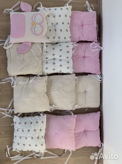 Бортики для детской кроватки совушки