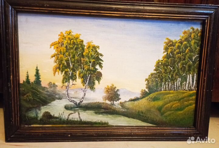 Картина пейзаж Русский березки река на рассвете