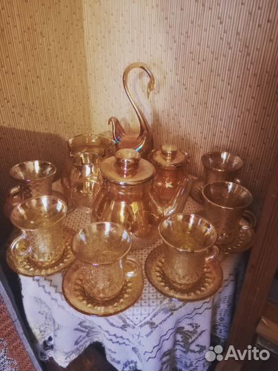 Чайный сервиз медовое гутное стекло СССР