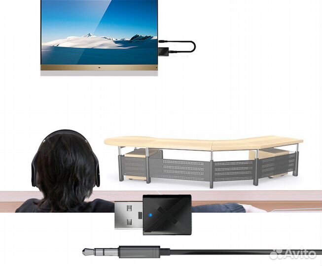 Bluetooth 5,0 USB передатчик и приёмник 3,5мм aux