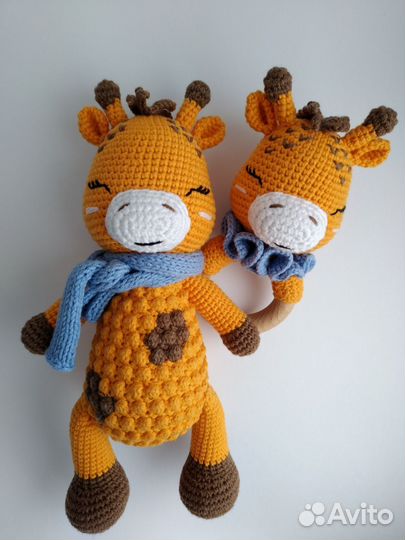 Вязаные игрушки ручной работы, жираф, погремушка