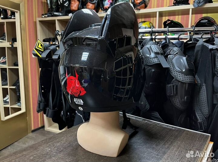 Мото шлем интеграл с кошачьими ушками