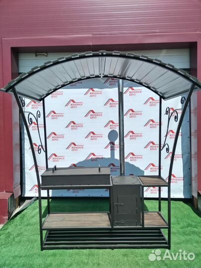 Мангал с печью под казан и крышей