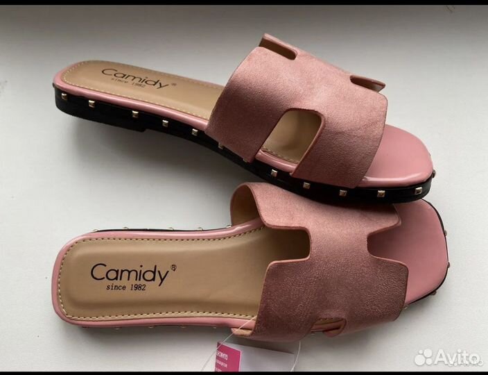 Летние шлепки Hermes цвет пудра