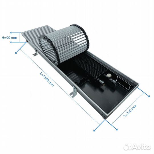 Конвектор внутрипольный Gekon Eco с 1 теплообменником 1500х230х90 мм боковое подключение