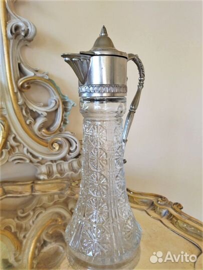 Графин кувшин серебрение хрусталь винтаж Италия
