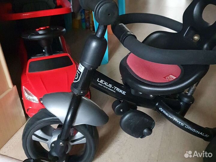 Детская машинка каталка и трёхколёсный велосипед в
