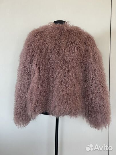 Шуба из меха ламы пыльная роза